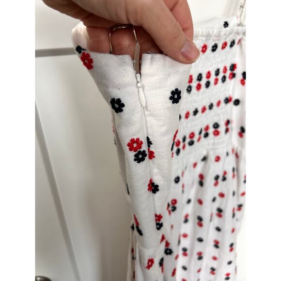 NWT Ann Taylor Womens Floral Embroidered Smocked Back Flare Dress White Size 10P - Picture 7 of 13